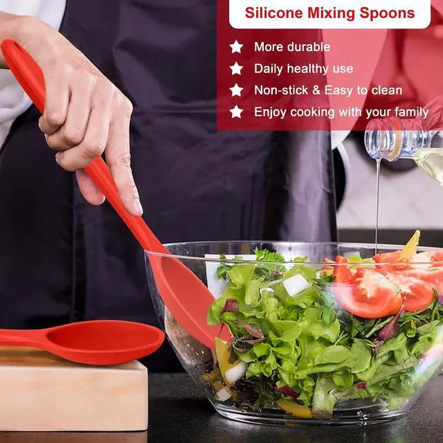 Alt view image 3 of 7 - E-far Silicone Cooking Spoon Set of 2, Heat Resistant Mixing Spoon Utensils
