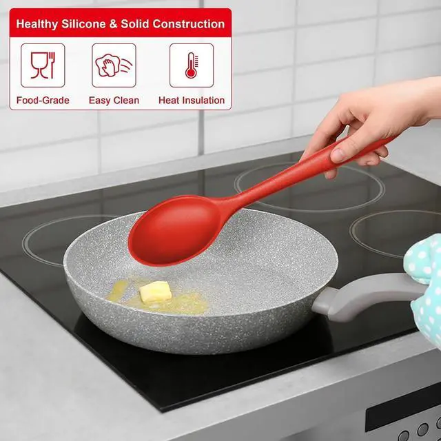 Alt view image 4 of 7 - E-far Silicone Cooking Spoon Set of 2, Heat Resistant Mixing Spoon Utensils