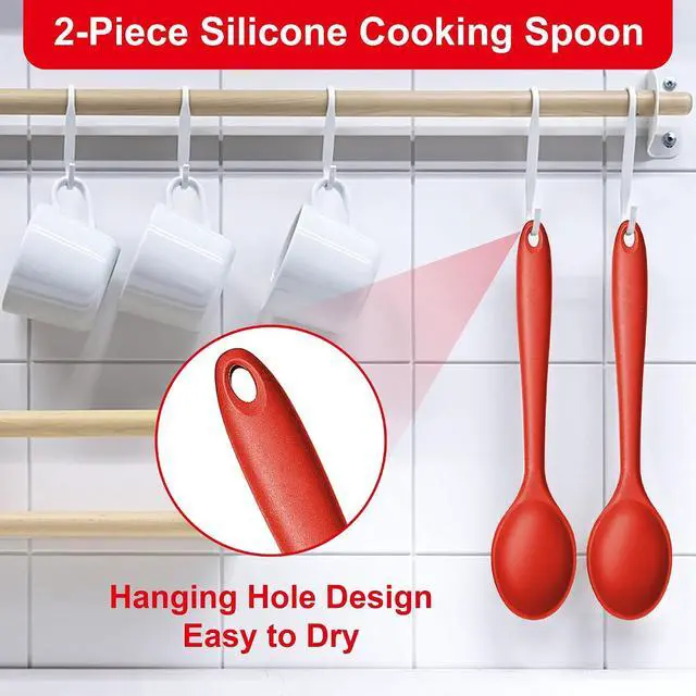 Alt view image 5 of 7 - E-far Silicone Cooking Spoon Set of 2, Heat Resistant Mixing Spoon Utensils