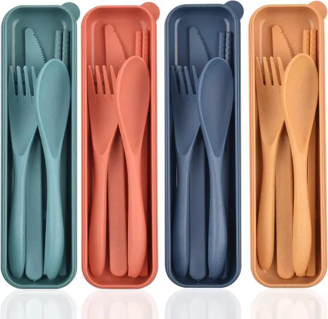 Main image of Zoyiancy 4 Sets Cutlery Set, Reusable Spoon Knife Fork Chopsticks Lunch Box