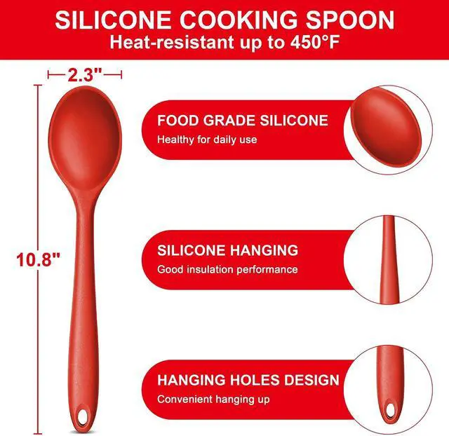 Alt view image 2 of 7 - E-far Silicone Cooking Spoon Set of 2, Heat Resistant Mixing Spoon Utensils