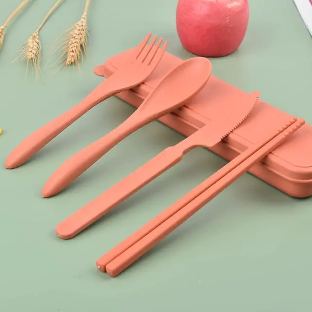 Alt view image 2 of 7 - Zoyiancy 4 Sets Cutlery Set, Reusable Spoon Knife Fork Chopsticks Lunch Box