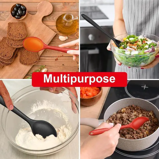Alt view image 6 of 7 - E-far Silicone Cooking Spoon Set of 2, Heat Resistant Mixing Spoon Utensils