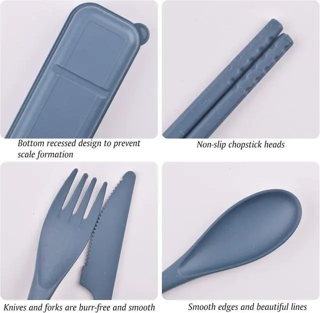 Alt view image 5 of 7 - Zoyiancy 4 Sets Cutlery Set, Reusable Spoon Knife Fork Chopsticks Lunch Box
