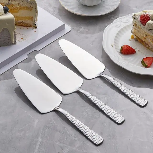 Alt view image 3 of 6 - Silver Cake Server, 9.4-inch Stainless Steel Pie Server Spatula, Pizza Server Set of 3, Dishwasher Safe