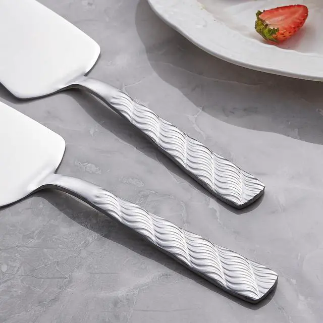 Alt view image 5 of 6 - Silver Cake Server, 9.4-inch Stainless Steel Pie Server Spatula, Pizza Server Set of 3, Dishwasher Safe