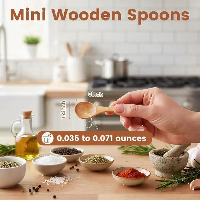 Alt view image 2 of 7 - HANSGO 10PCS Small Wooden Spoons, 3 Inch Small Spoons for Spice Jars, Salt, Grains, Sugar, Coffee, Honey, Dessert, Tea, Mini Wooden Teaspoons for Kitchen, Ideal Gifts & Kitchen Stocking Stuffers