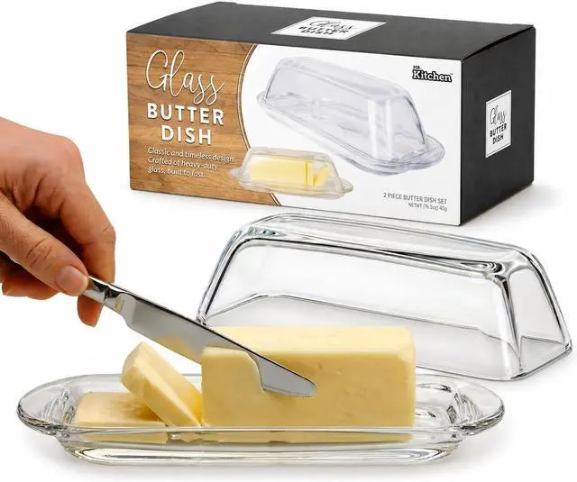 Main image of Kangaroo Clear Glass Butter Dish with Lid for Countertop & Refrigerator