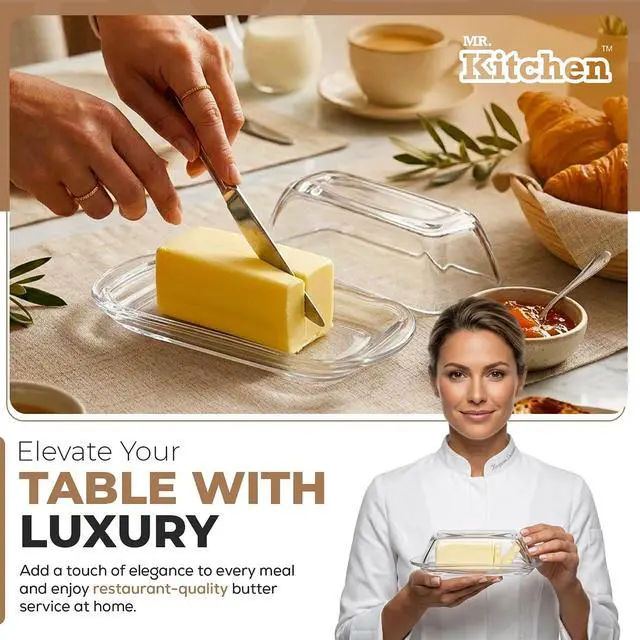 Alt view image 2 of 7 - Kangaroo Clear Glass Butter Dish with Lid for Countertop & Refrigerator