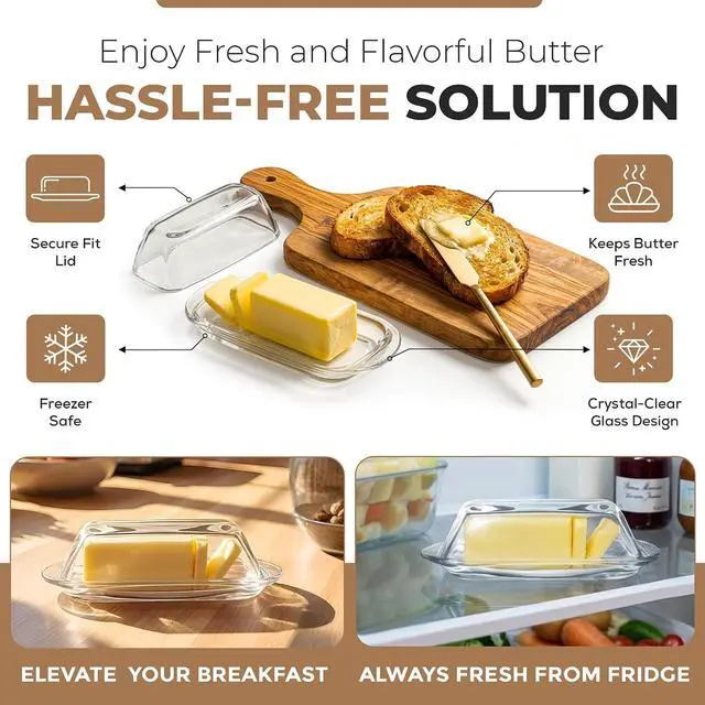 Alt view image 3 of 7 - Kangaroo Clear Glass Butter Dish with Lid for Countertop & Refrigerator