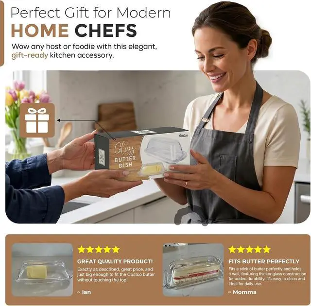 Alt view image 4 of 7 - Kangaroo Clear Glass Butter Dish with Lid for Countertop & Refrigerator