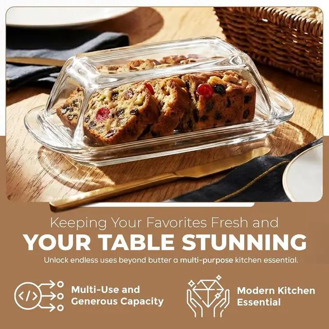 Alt view image 6 of 7 - Kangaroo Clear Glass Butter Dish with Lid for Countertop & Refrigerator