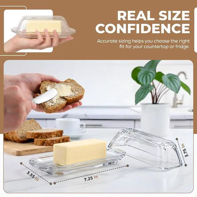 Alt view image 7 of 7 - Kangaroo Clear Glass Butter Dish with Lid for Countertop & Refrigerator
