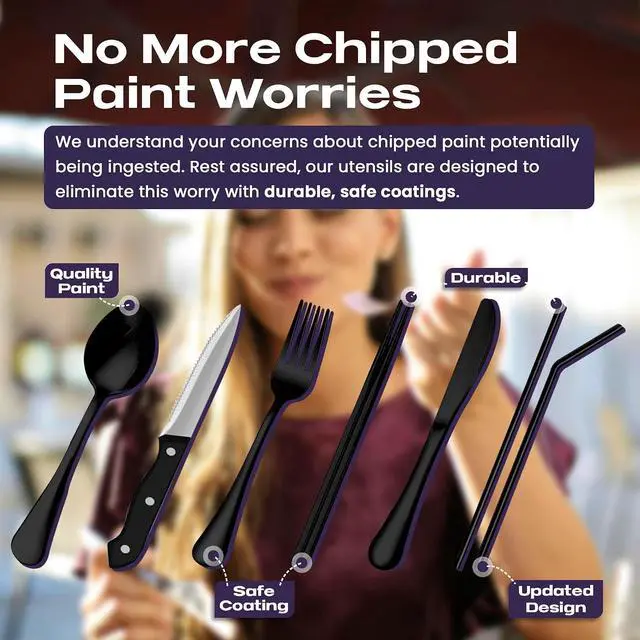 Alt view image 3 of 7 - Taplord Portable Travel Silverware Set With Case - Includes 10 Pcs of Utensils, Stainless Steel Flatware For Camping, Easy to Travel, Lightweight (Black)