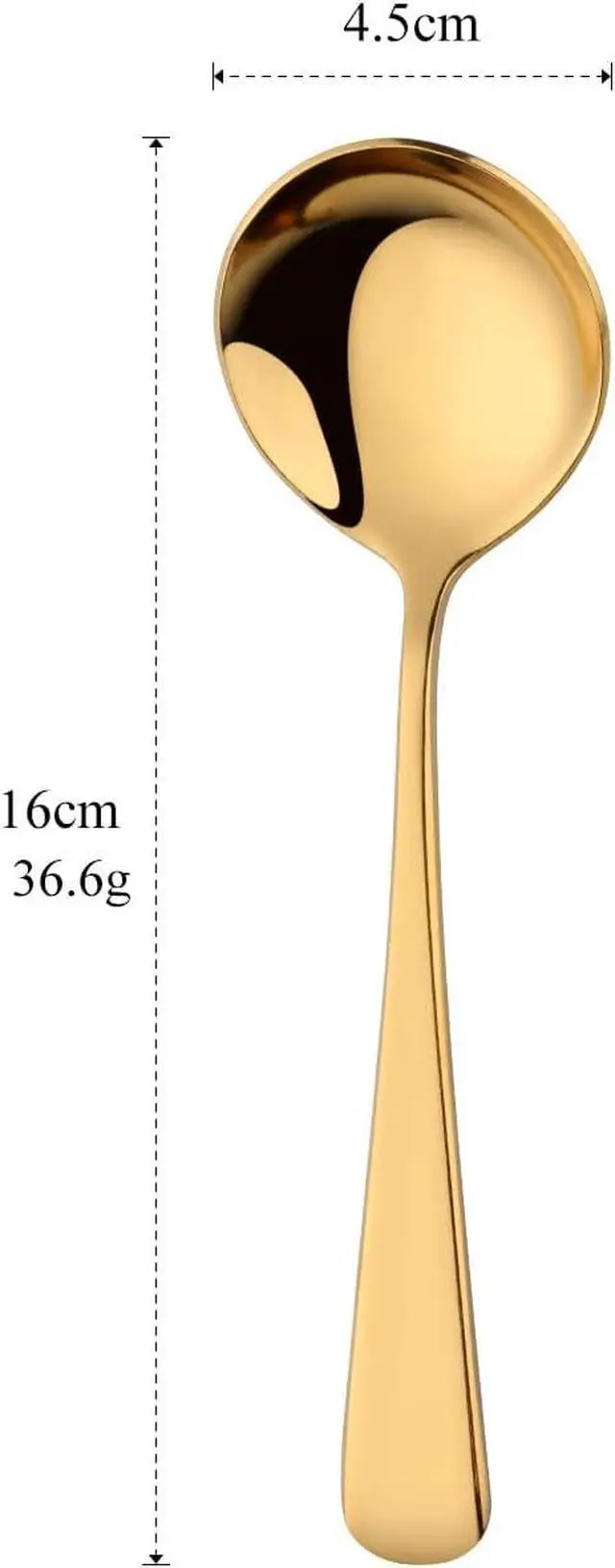 Alt view image 2 of 7 - Buyer Star 6.3 Inch Soup Spoons, Stainless Steel Round Spoons Set of 6, Mirror Polished Metal Dessert Spoons for Bouillon Dinner Dessert Cereal (Gold)