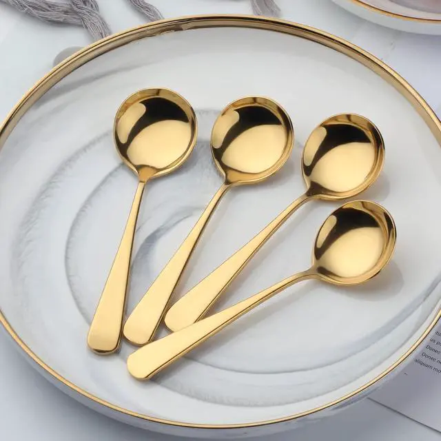 Alt view image 4 of 7 - Buyer Star 6.3 Inch Soup Spoons, Stainless Steel Round Spoons Set of 6, Mirror Polished Metal Dessert Spoons for Bouillon Dinner Dessert Cereal (Gold)