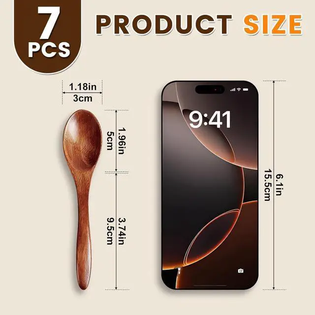 Alt view image 2 of 7 - 7 PCS Wooden Spoons for Eating, 5.7 Inch Small Wooden Spoons Set