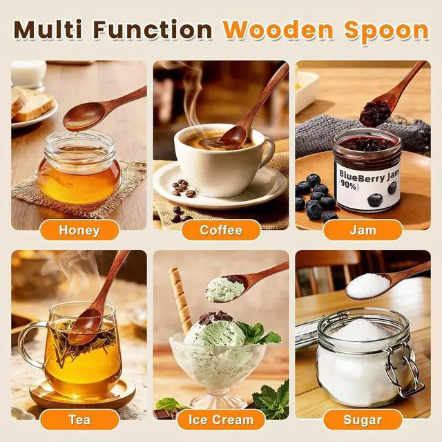 Alt view image 5 of 7 - 7 PCS Wooden Spoons for Eating, 5.7 Inch Small Wooden Spoons Set