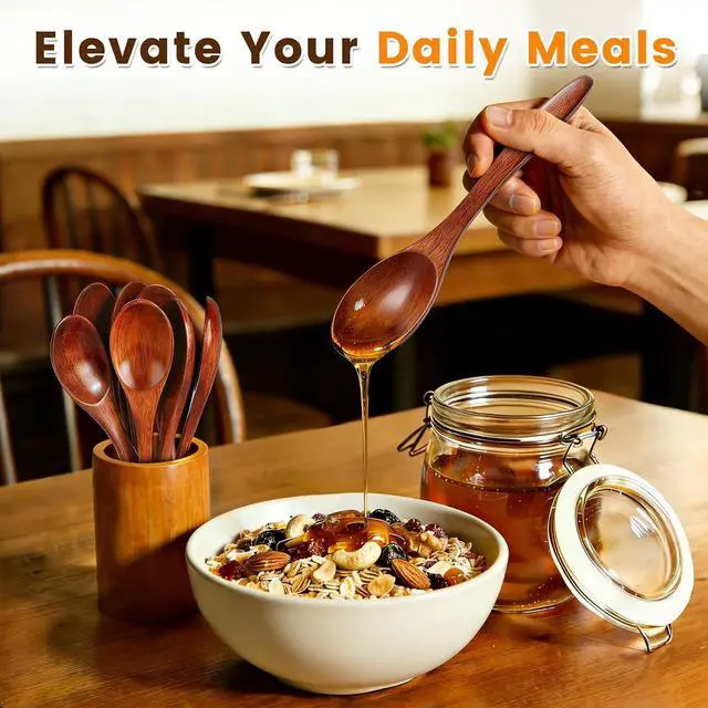 Alt view image 6 of 7 - 7 PCS Wooden Spoons for Eating, 5.7 Inch Small Wooden Spoons Set
