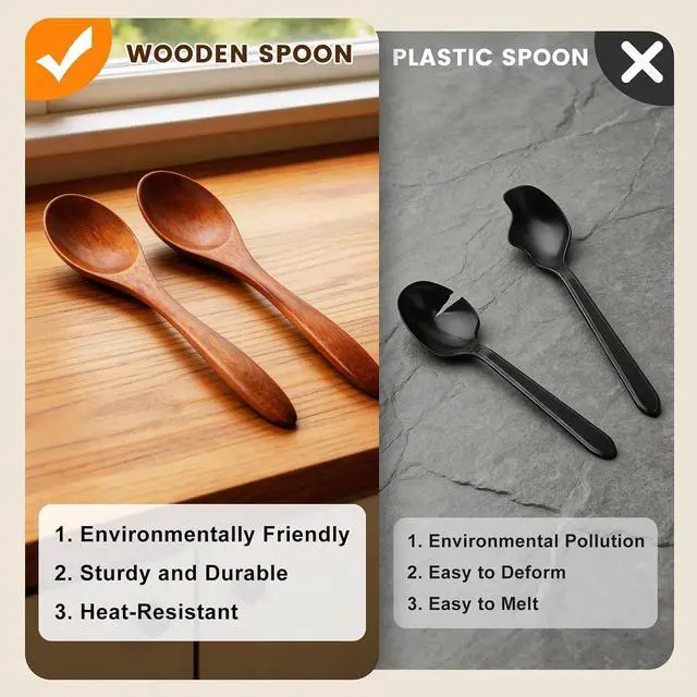 Alt view image 4 of 7 - 7 PCS Wooden Spoons for Eating, 5.7 Inch Small Wooden Spoons Set