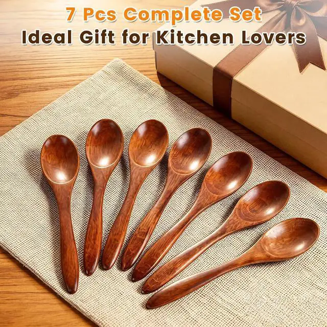 Alt view image 7 of 7 - 7 PCS Wooden Spoons for Eating, 5.7 Inch Small Wooden Spoons Set