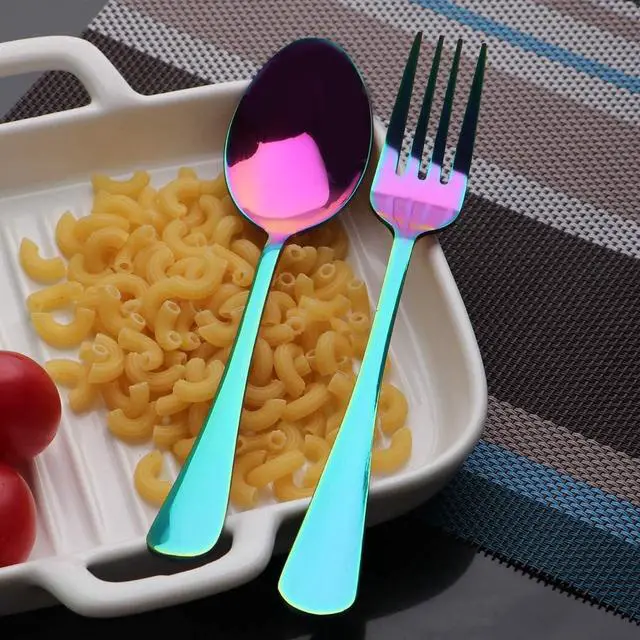 Alt view image 4 of 7 - Travel Utensils Set with Case Reusable Portable Cutlery Set Stainless Steel 8pcs Including Dinner Knife Fork Spoon Chopsticks Straws(Rainbow)