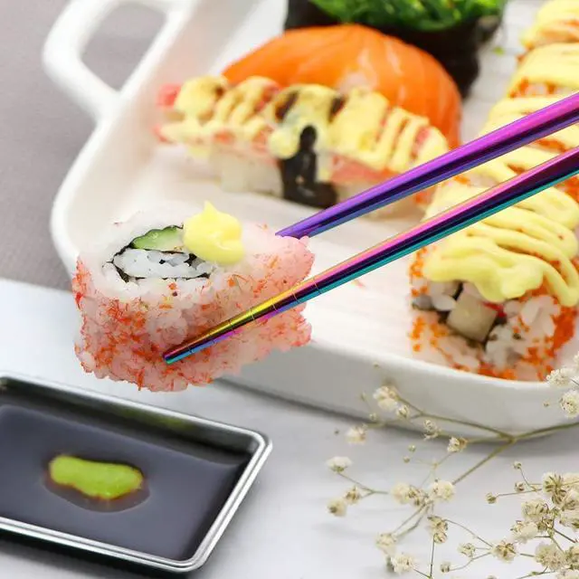 Alt view image 5 of 7 - Travel Utensils Set with Case Reusable Portable Cutlery Set Stainless Steel 8pcs Including Dinner Knife Fork Spoon Chopsticks Straws(Rainbow)