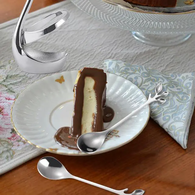 Alt view image 7 of 7 - Stainless Steel Silver Creative Dinnerware Set OIULO - Decorative Swan Base Holder with 12 Leaf Spoons for Coffee, Fruit,Dessert,Stirring, Mixing, Sugar, Stir, Ice Cream, Cake, Teaspoon (Silver)