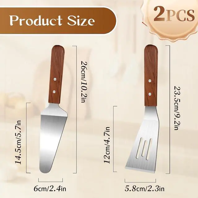 Alt view image 2 of 7 - 2 Pieces Wood Handle Pie Server Set, Stainless Steel Pie Server Spatula Set, Cake Cutter Pizza Tart Dessert Slicer, Metal Spatulasfor Cutting and Serving Desserts Brownies Lasagna