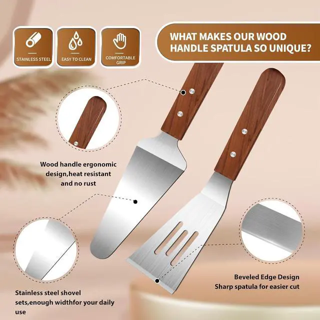 Alt view image 5 of 7 - 2 Pieces Wood Handle Pie Server Set, Stainless Steel Pie Server Spatula Set, Cake Cutter Pizza Tart Dessert Slicer, Metal Spatulasfor Cutting and Serving Desserts Brownies Lasagna