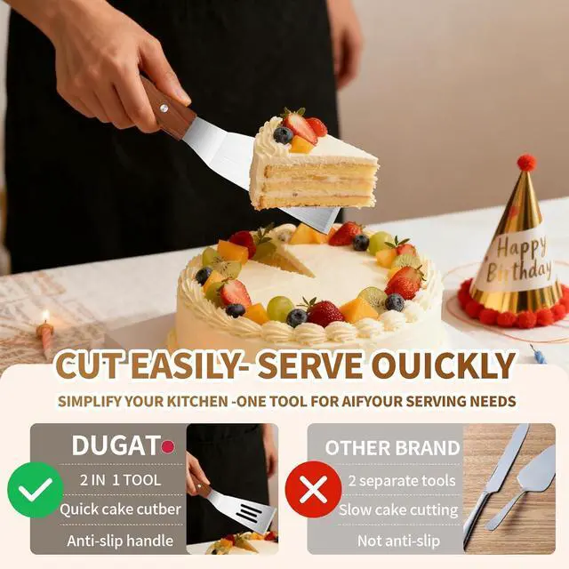 Alt view image 4 of 7 - 2 Pieces Wood Handle Pie Server Set, Stainless Steel Pie Server Spatula Set, Cake Cutter Pizza Tart Dessert Slicer, Metal Spatulasfor Cutting and Serving Desserts Brownies Lasagna