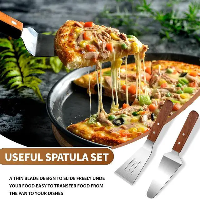Alt view image 3 of 7 - 2 Pieces Wood Handle Pie Server Set, Stainless Steel Pie Server Spatula Set, Cake Cutter Pizza Tart Dessert Slicer, Metal Spatulasfor Cutting and Serving Desserts Brownies Lasagna