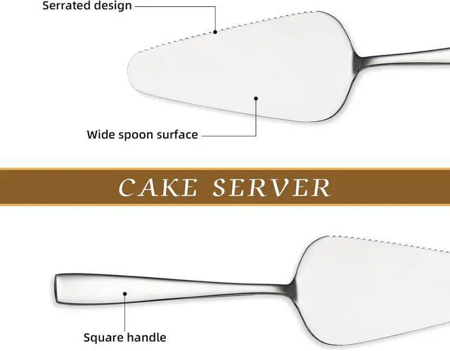 Alt view image 2 of 7 - Cake Pie Servers, 9.06" Stainless Steel Wedding Cake Cutter with Serrated Edges, Pie Spatula Pizza Pastry Server Set of 2, Square Handle Cake Cutting Set for Wedding Brithday Party and Events