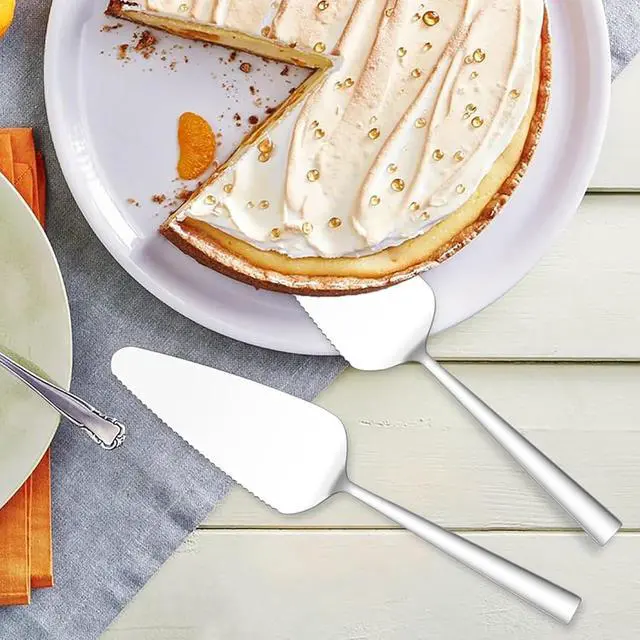 Alt view image 7 of 7 - Cake Pie Servers, 9.06" Stainless Steel Wedding Cake Cutter with Serrated Edges, Pie Spatula Pizza Pastry Server Set of 2, Square Handle Cake Cutting Set for Wedding Brithday Party and Events