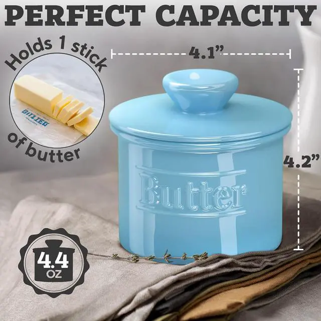 Alt view image 3 of 7 - Ceramic Butter Crock with Lid for Countertop, Original French Butter Dish