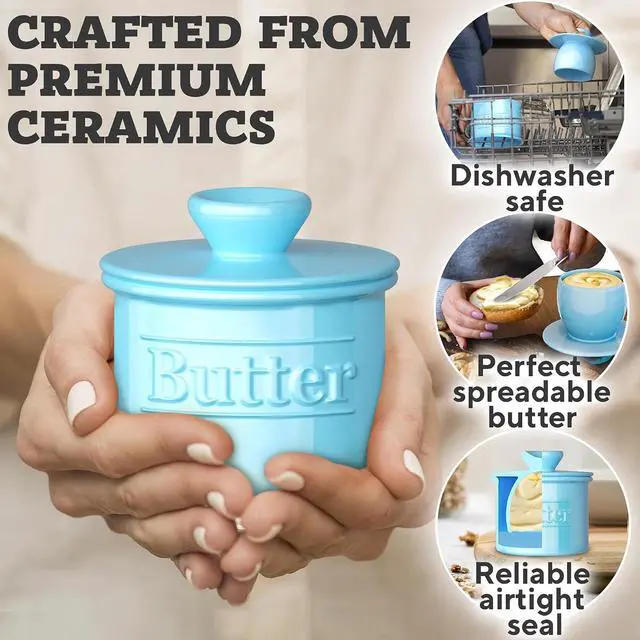 Alt view image 5 of 7 - Ceramic Butter Crock with Lid for Countertop, Original French Butter Dish