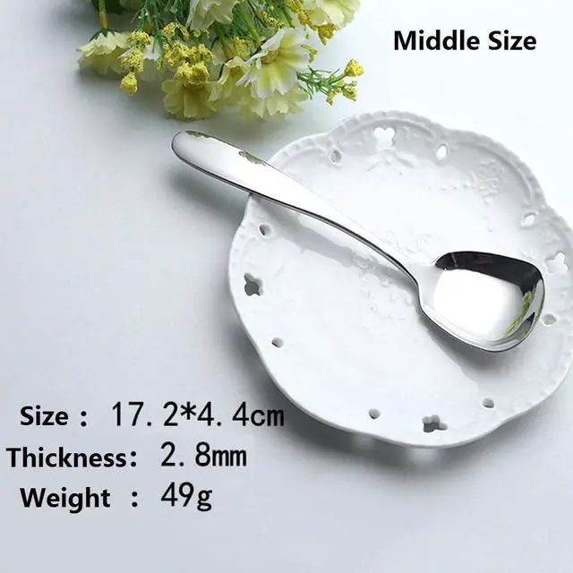 Alt view image 5 of 7 - Stainless Steel Soup & Dinner Spoons, Square Design, Mirror Polish, Set of 3 (6.77 Inches, 1.73 Inches, 0.11 Inch)