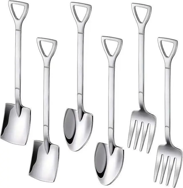 Main image of 6Pcs 6.1inch Shovel Spoons Fork Set 18/10(304) Stainless Steel