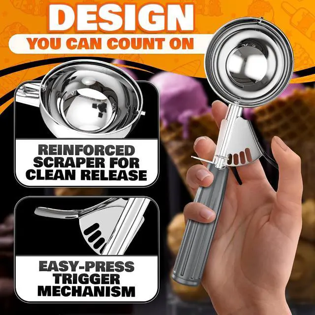 Alt view image 4 of 7 - Large Ice Cream Scoop with Trigger Release, Stainless Steel - 4 oz