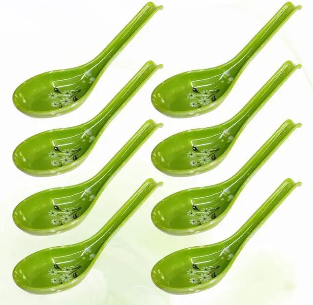 Alt view image 2 of 7 - Hemoton Soup Spoons Heat-Resistant Long Handle Spoon with Hook Design Anti-Slip Porridge Spoon for Cooking Stirring Mixing Home Kitchen Restaurant 8 pack