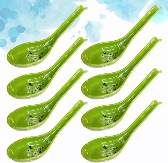 Alt view image 3 of 7 - Hemoton Soup Spoons Heat-Resistant Long Handle Spoon with Hook Design Anti-Slip Porridge Spoon for Cooking Stirring Mixing Home Kitchen Restaurant 8 pack