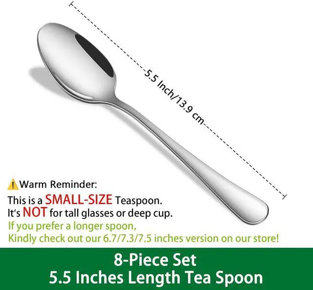 Alt view image 2 of 7 - Small Teaspoon,5.5 Inches Stainless Steel Tea Spoons Set Of 8,Espresso Spoon,Durable Dishwasher Safe Small Coffee Spoons,Mini Demitasse Spoon For Dessert