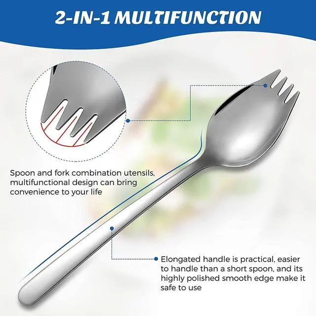 Alt view image 5 of 7 - IQCWOOD 4-Pack 18/10 Stainless Steel Sporks, Salad Servers