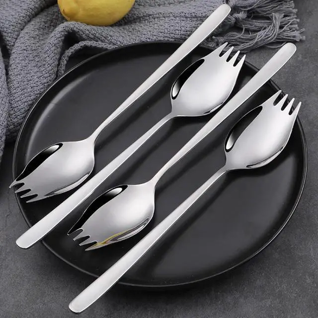Alt view image 6 of 7 - IQCWOOD 4-Pack 18/10 Stainless Steel Sporks, Salad Servers