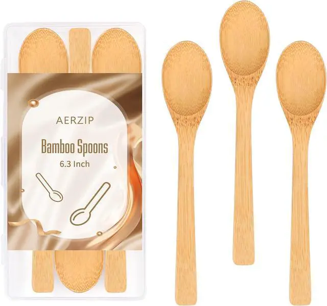Main image of 6.3 Inch Bamboo Spoons, Small Wooden Eating Spoons, Tiny Wood Honey Teaspoon for Coffee and Tea, Little Wooden Spoons For Daily Use (3 PCS)