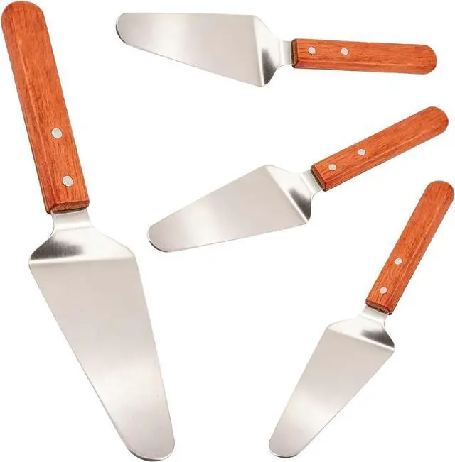 Main image of 4 Pack Stainless Steel Pizza Servers with Wooden Handle