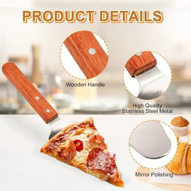 Alt view image 4 of 7 - 4 Pack Stainless Steel Pizza Servers with Wooden Handle