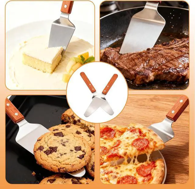 Alt view image 7 of 7 - 4 Pack Stainless Steel Pizza Servers with Wooden Handle