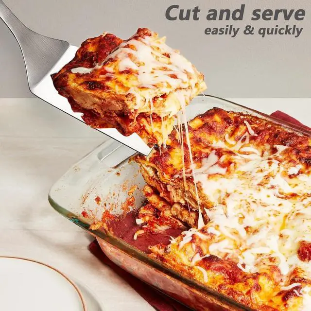 Alt view image 5 of 7 - Professional Stainless Steel Lasagna Server, 10.0 inch Multi-Uses Spatula Cake Server, Pie Server Spatula, Cake & Pancakes Cutter Serving Spatulas, Ergonomic Handle, Mirror Polish & Dishwasher Safe