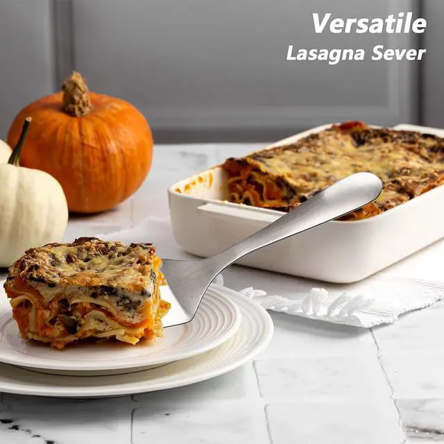 Alt view image 7 of 7 - Professional Stainless Steel Lasagna Server, 10.0 inch Multi-Uses Spatula Cake Server, Pie Server Spatula, Cake & Pancakes Cutter Serving Spatulas, Ergonomic Handle, Mirror Polish & Dishwasher Safe